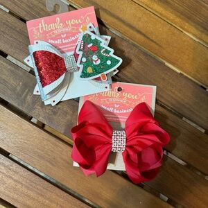 NWOT/ Handmade Christmas Hair Bows 2pc / Red X-mas tree hair clip